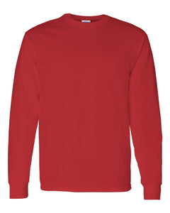 Custom Printed Long Sleeve Work Tee — Gildan 5400 — Red