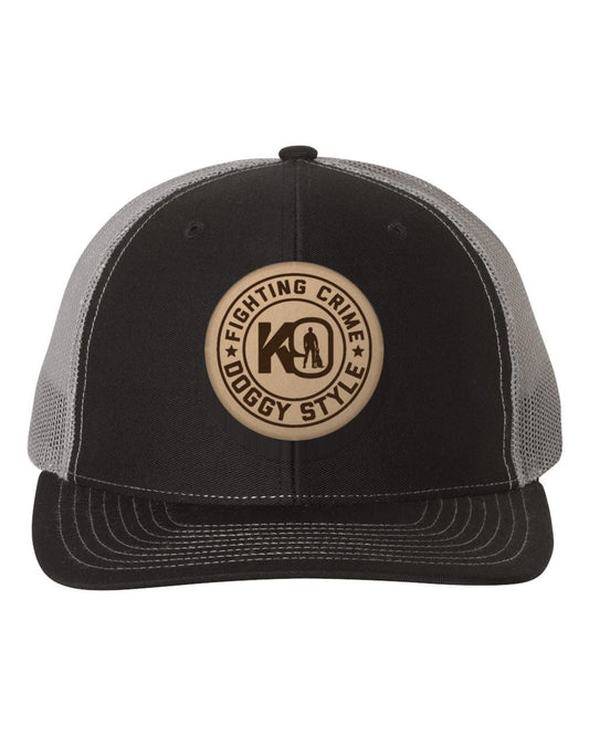 Fighting Crime Doggy Style leather patch on a Richardson 112 trucker hat