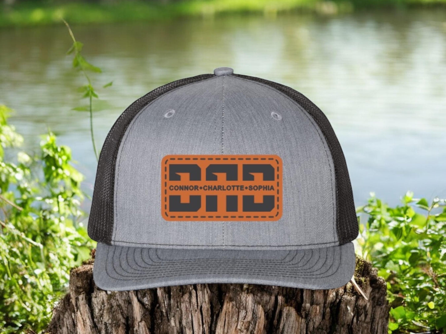 Personalized Leather Patch "DAD" Hat: Custom Kids' Names