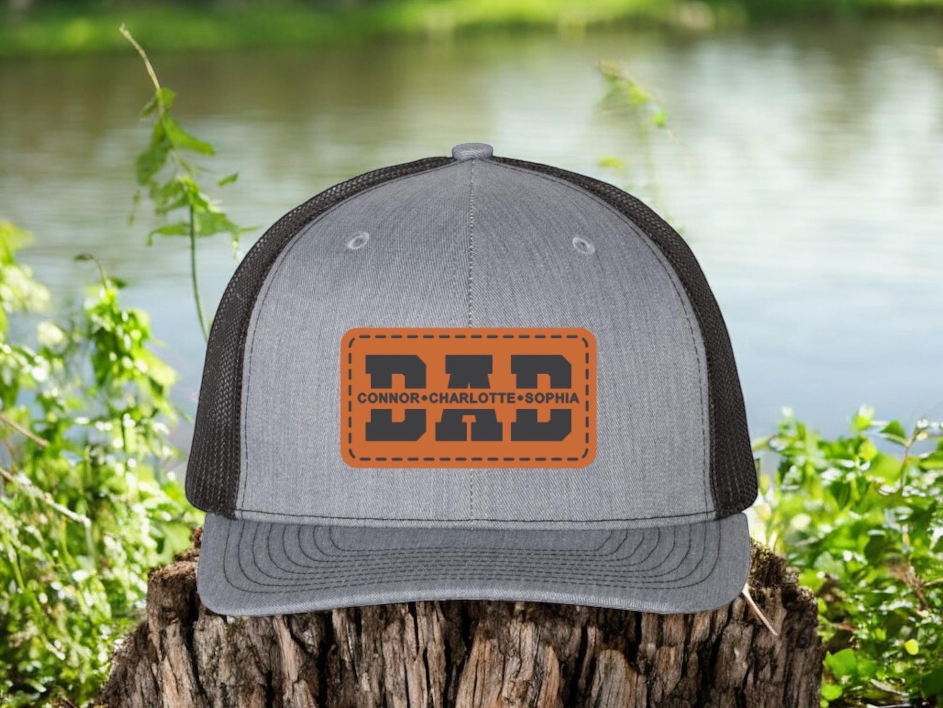 Personalized Leather Patch "DAD" Hat: Custom Kids' Names